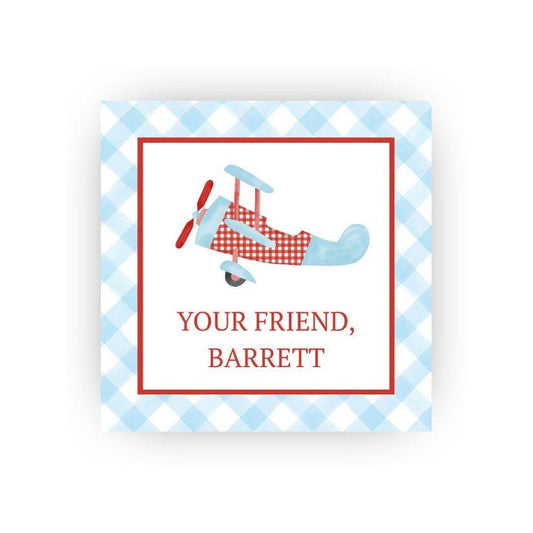 Airplane and Gingham personalized gift sticker