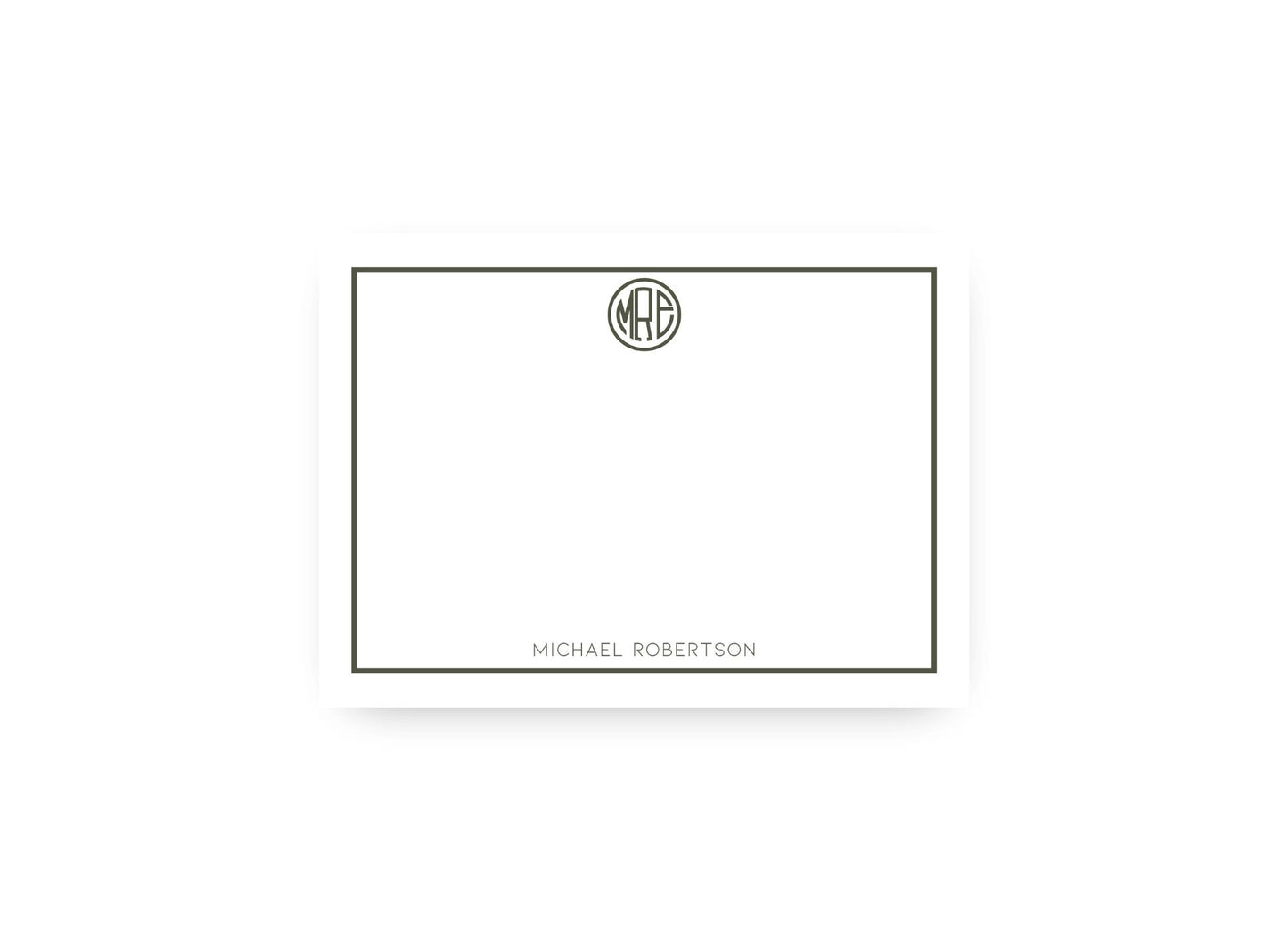 Round monogram personalized flat notecards