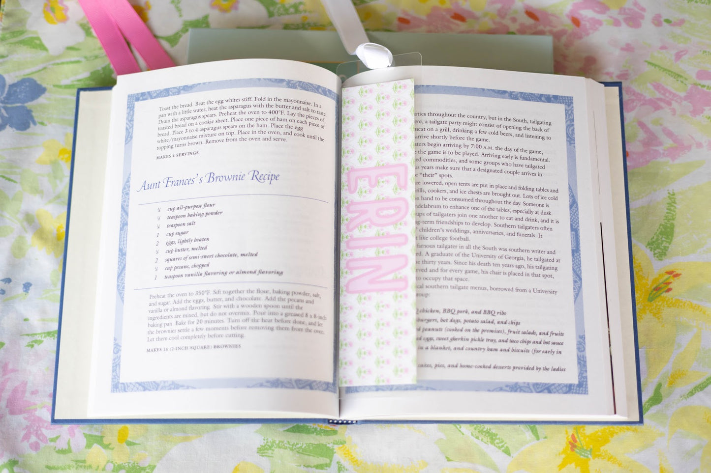 Pink and green floral personalized bookmark