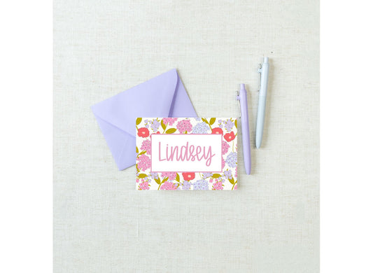 Bright Coral Floral Folded Personalized Notecards