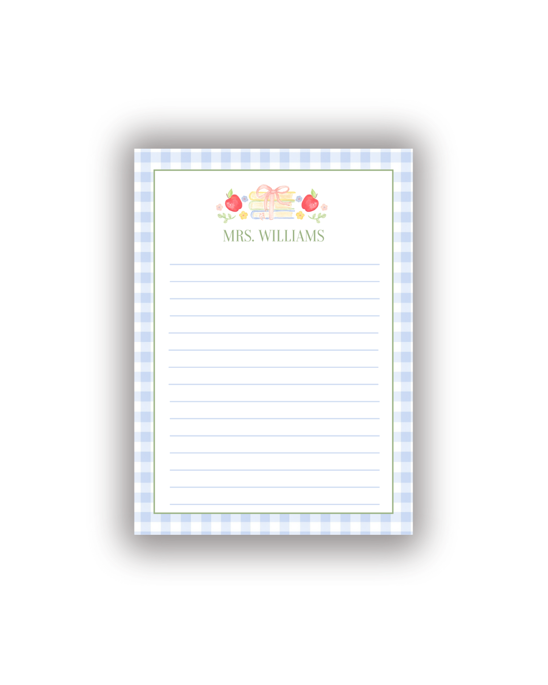 Books and Bow Gingham teacher notepad