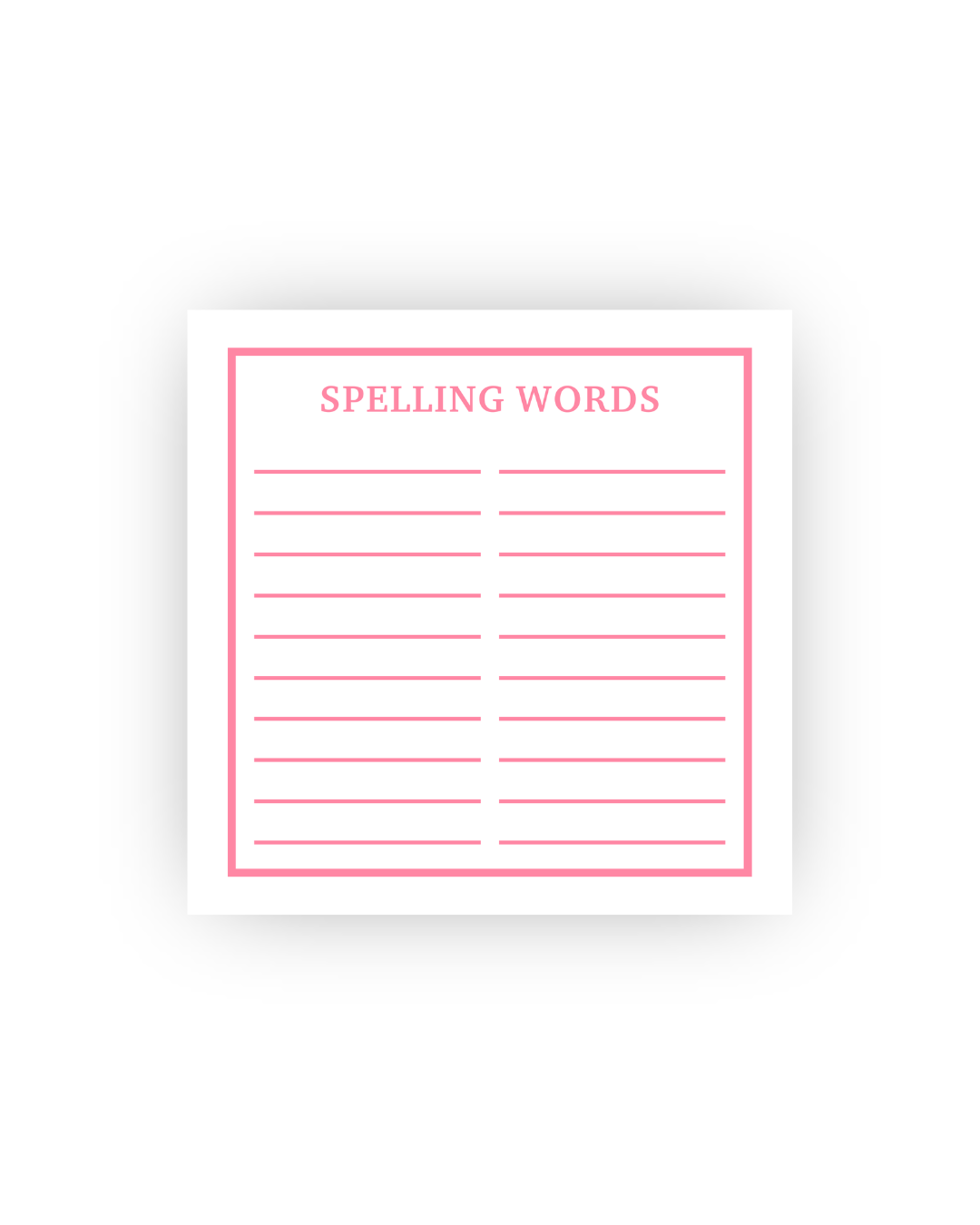 Pink Spelling Word practice notepad
