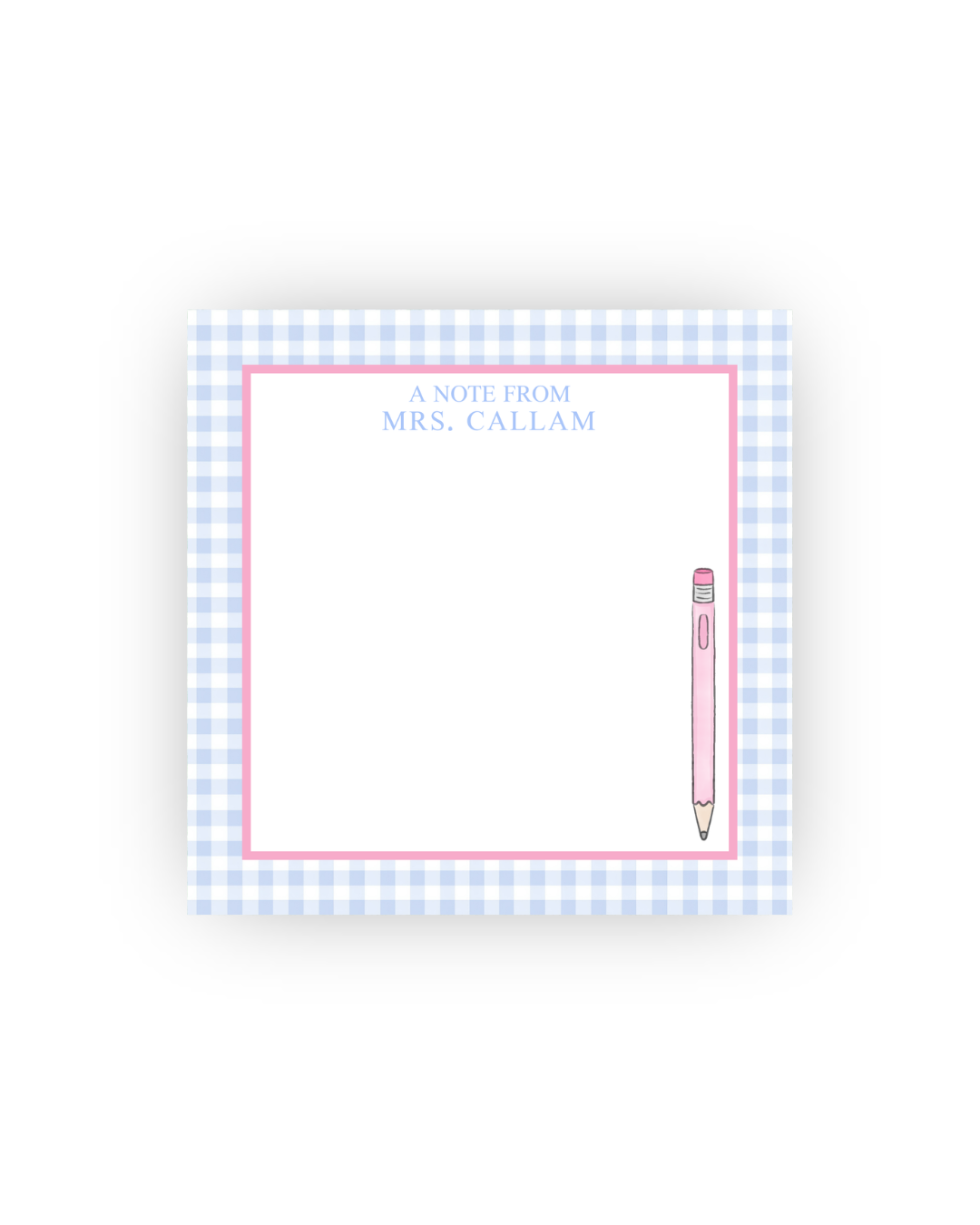 Pink and Blue Gingham Pencil teacher notepad