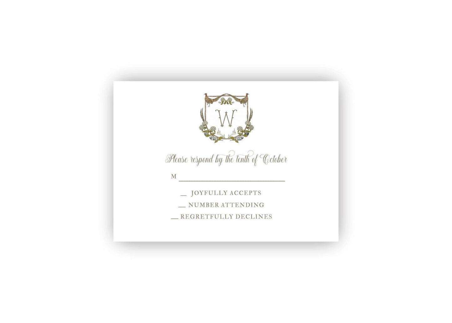 Pheasant and Hydrangea Wedding Reply Card