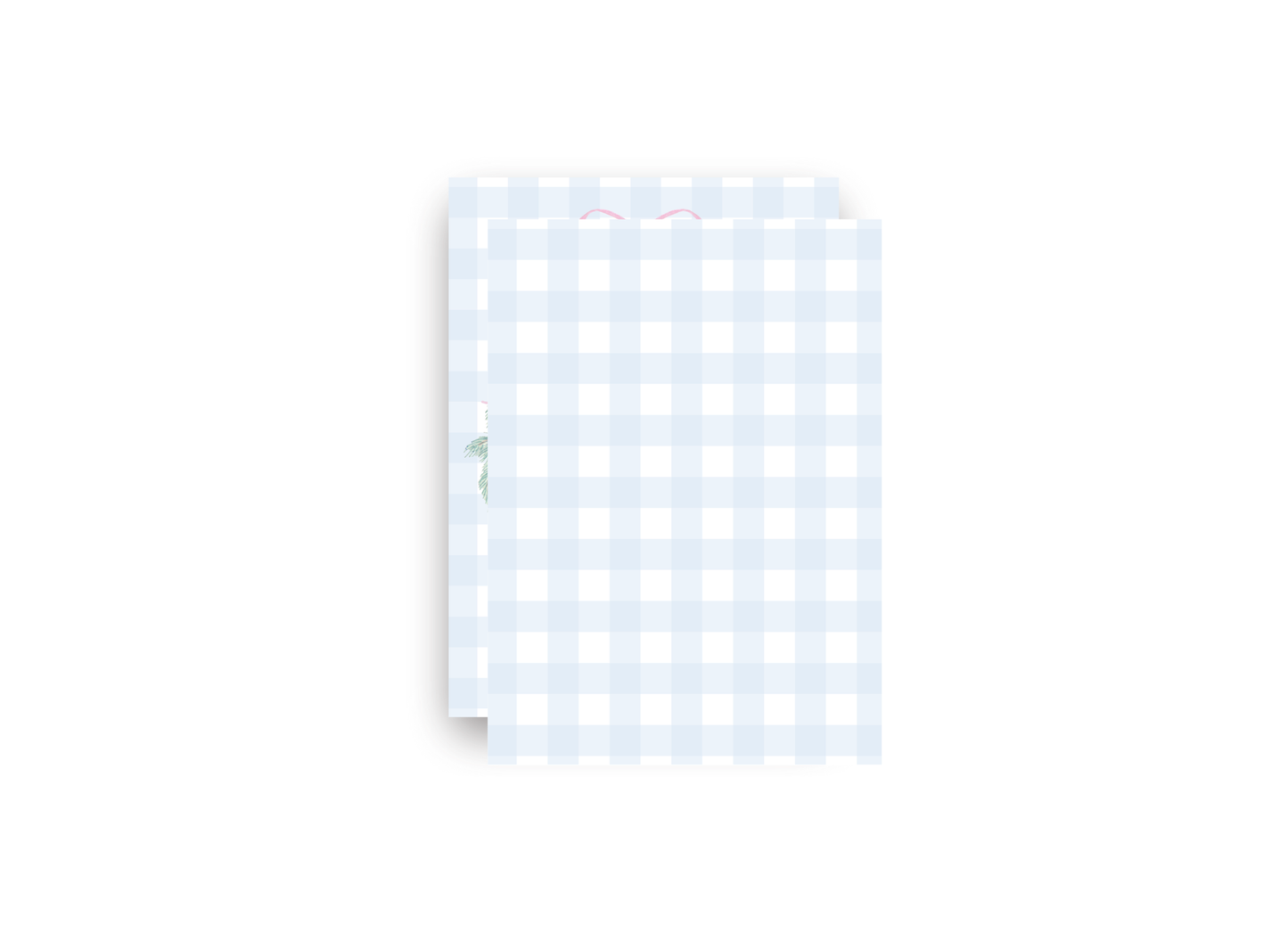 Blue Gingham and Pink Garland Personalized Christmas Card