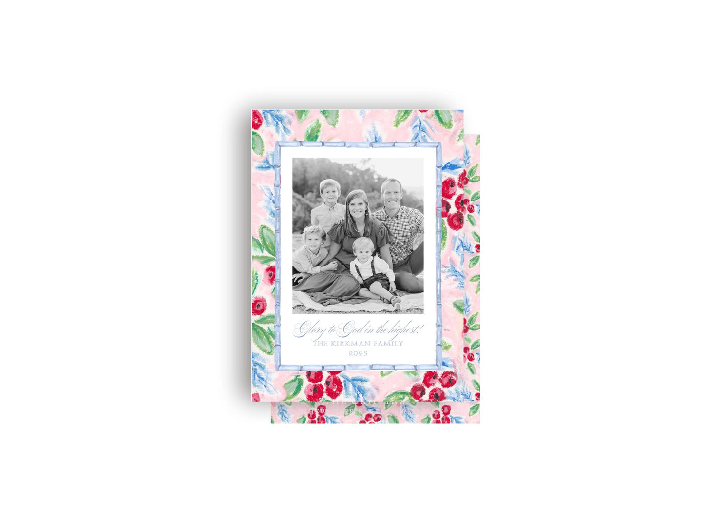 Gorgeous Pink and Red Floral Personalized Christmas Card