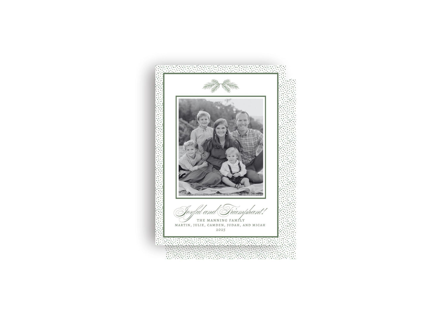 Green Microdot and Pine Swag Personalized Christmas Card