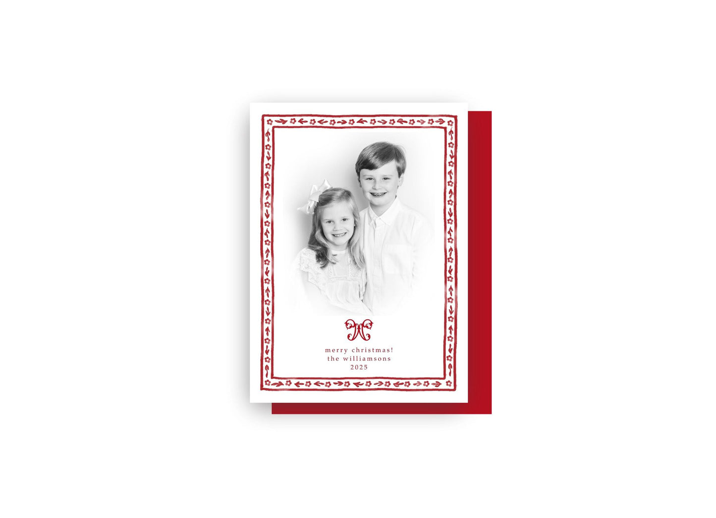 Classic Floral Border Personalized Christmas Card