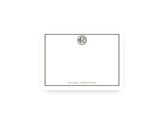 Round monogram personalized flat notecards