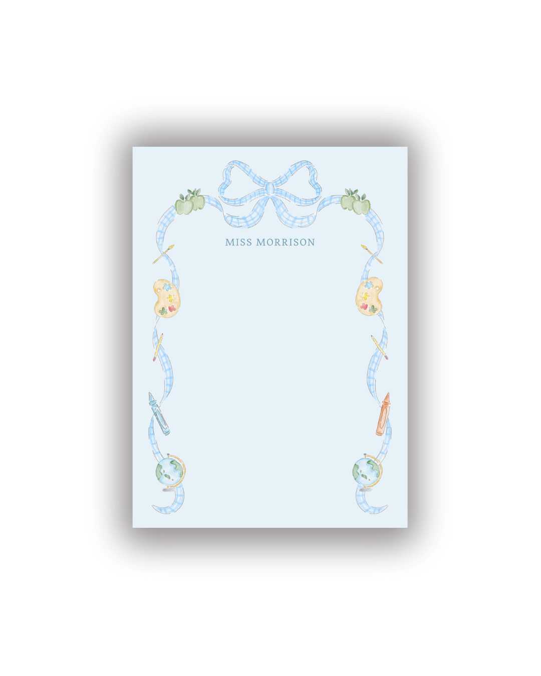 School Supplies Bow Border Teacher Notepad