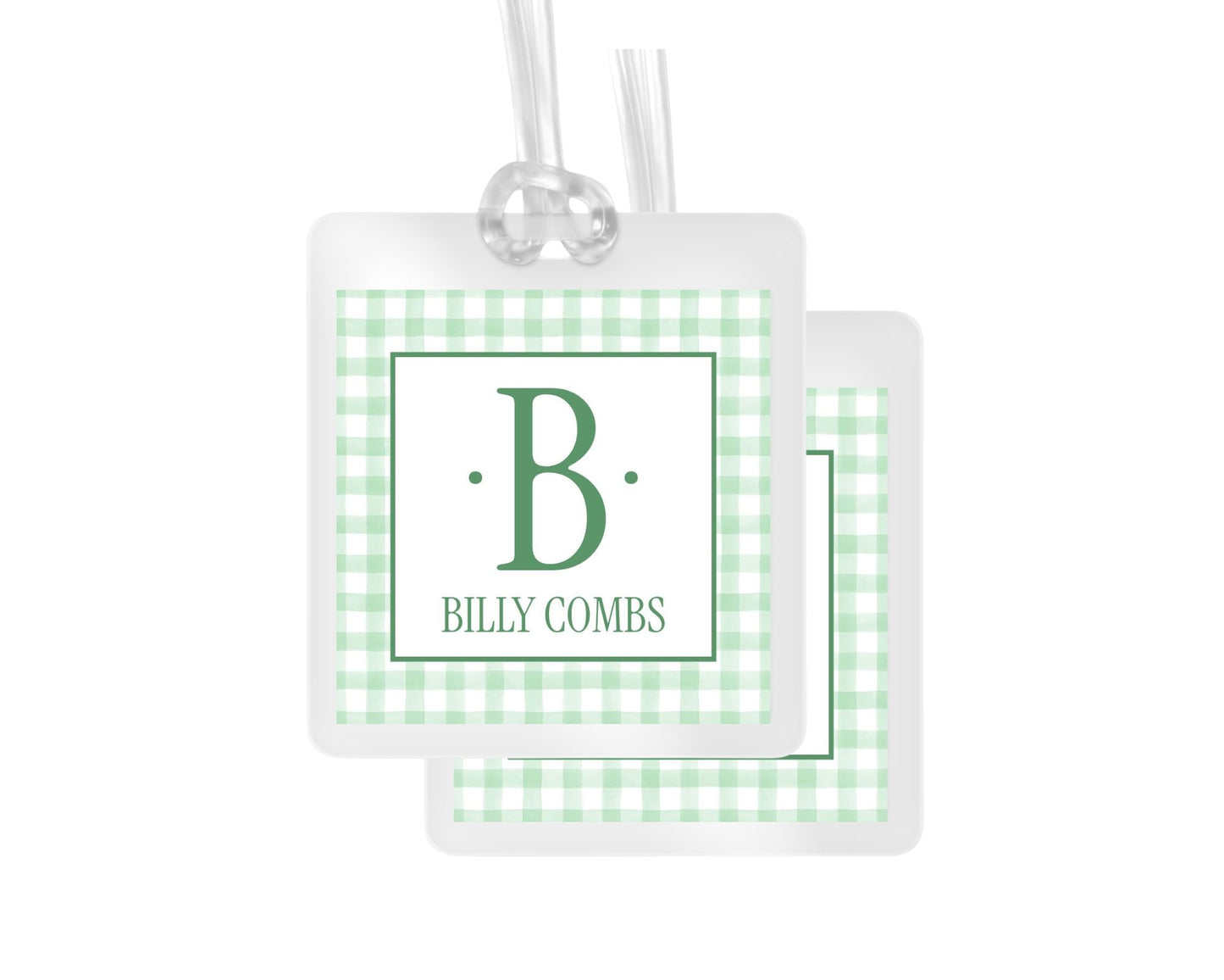 Block Print Initial and Gingham bag tag