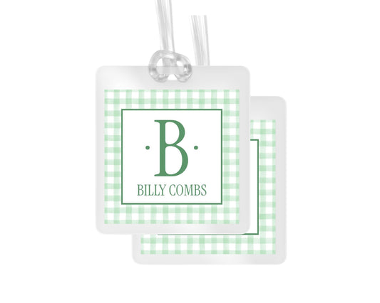 Block Print Initial and Gingham bag tag