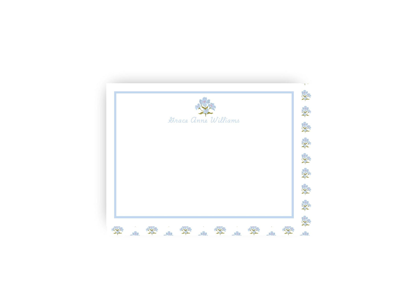 Blue Floral Block Print personalized flat notecards