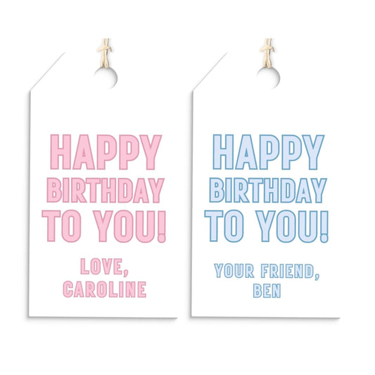Block Print Birthday tags- blue or pink