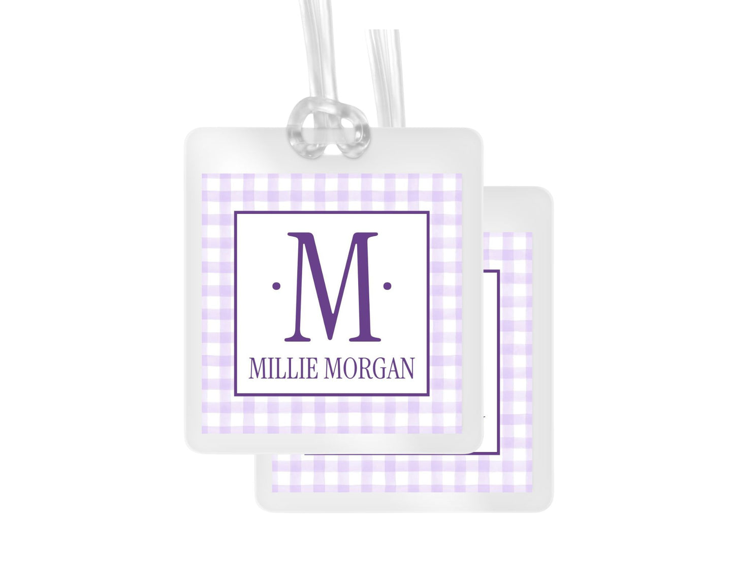 Block Print Initial and Gingham bag tag