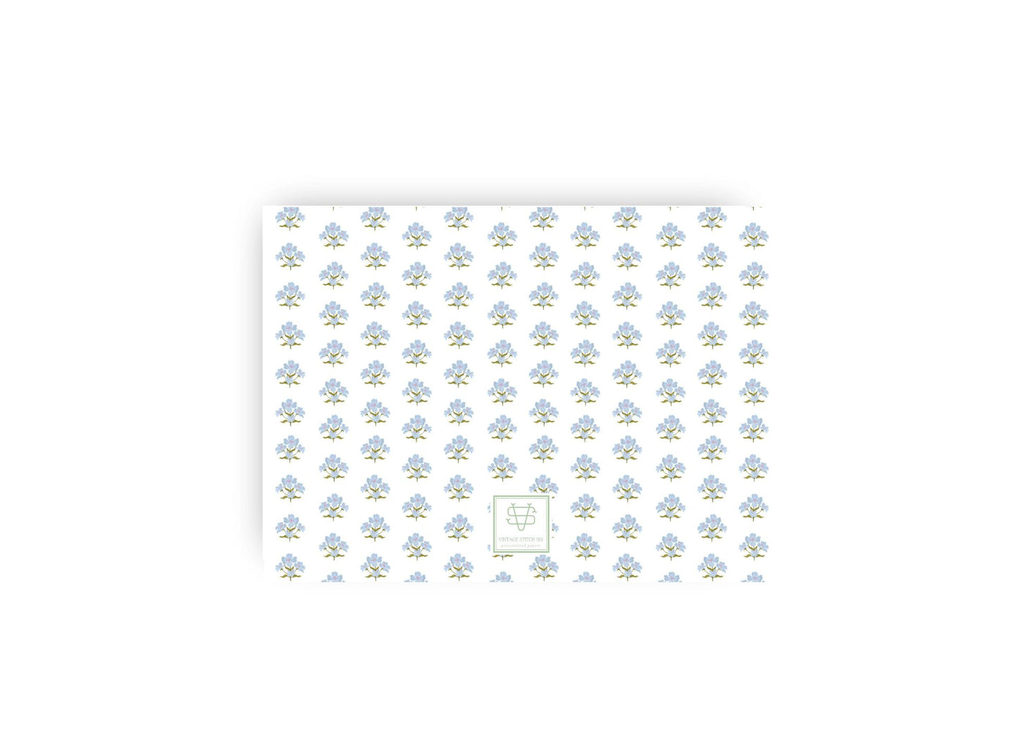 Blue Floral Block Print personalized flat notecards