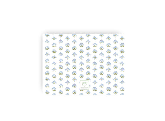 Blue Floral Block Print personalized flat notecards