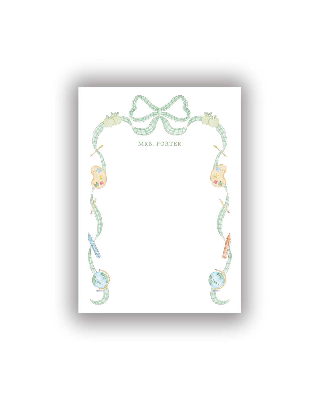 School Supplies Bow Border Teacher Notepad