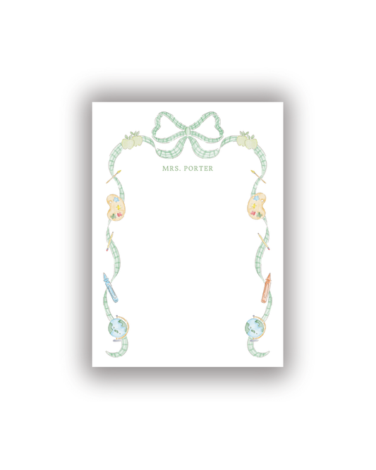 School Supplies Bow Border Teacher Notepad