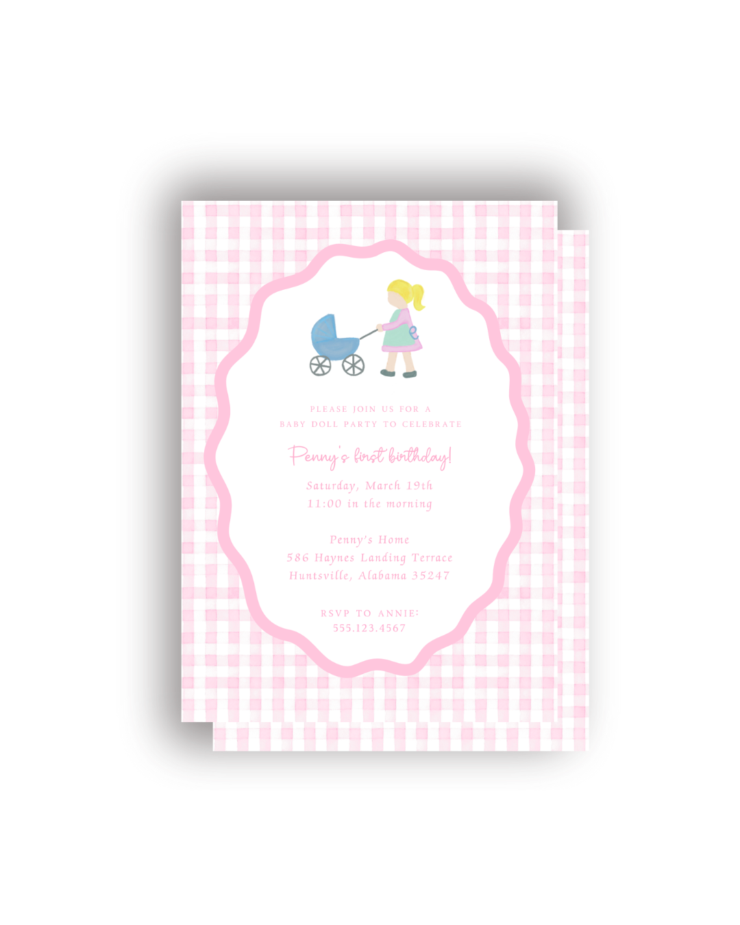 Girl and Baby Carriage personalized invitations