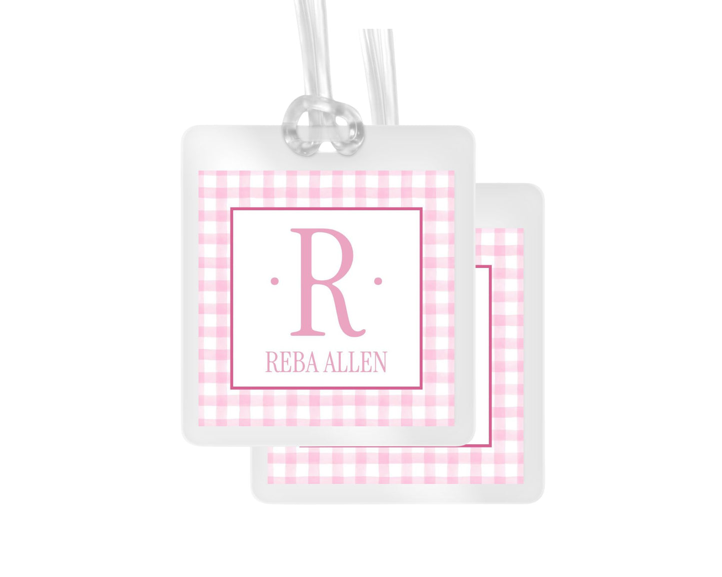 Block Print Initial and Gingham bag tag