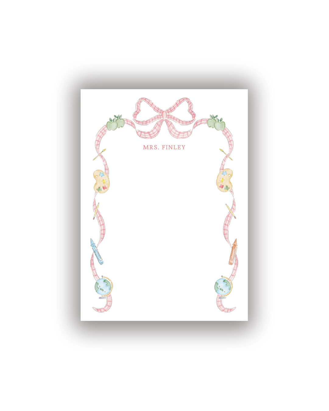 School Supplies Bow Border Teacher Notepad