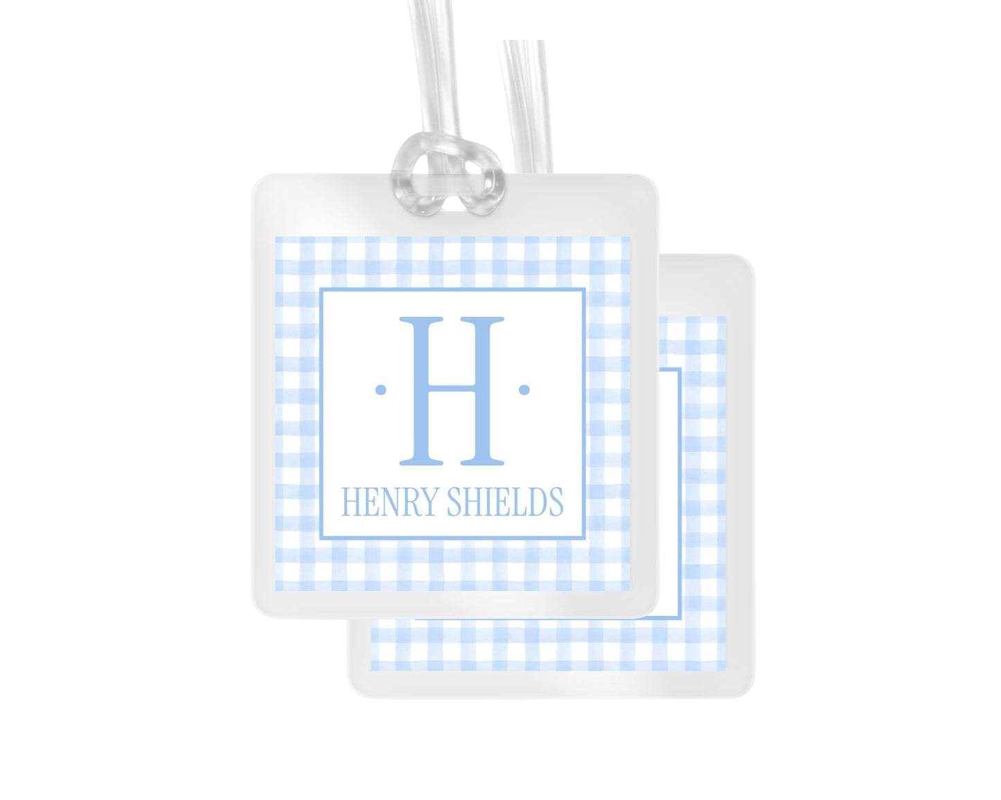 Block Print Initial and Gingham bag tag