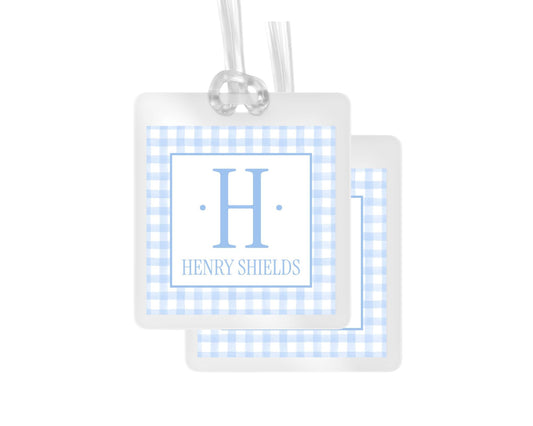 Block Print Initial and Gingham bag tag