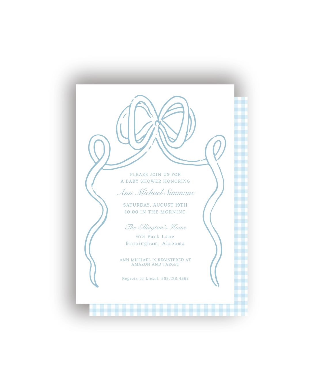 Large Bow and Gingham personalized invitations