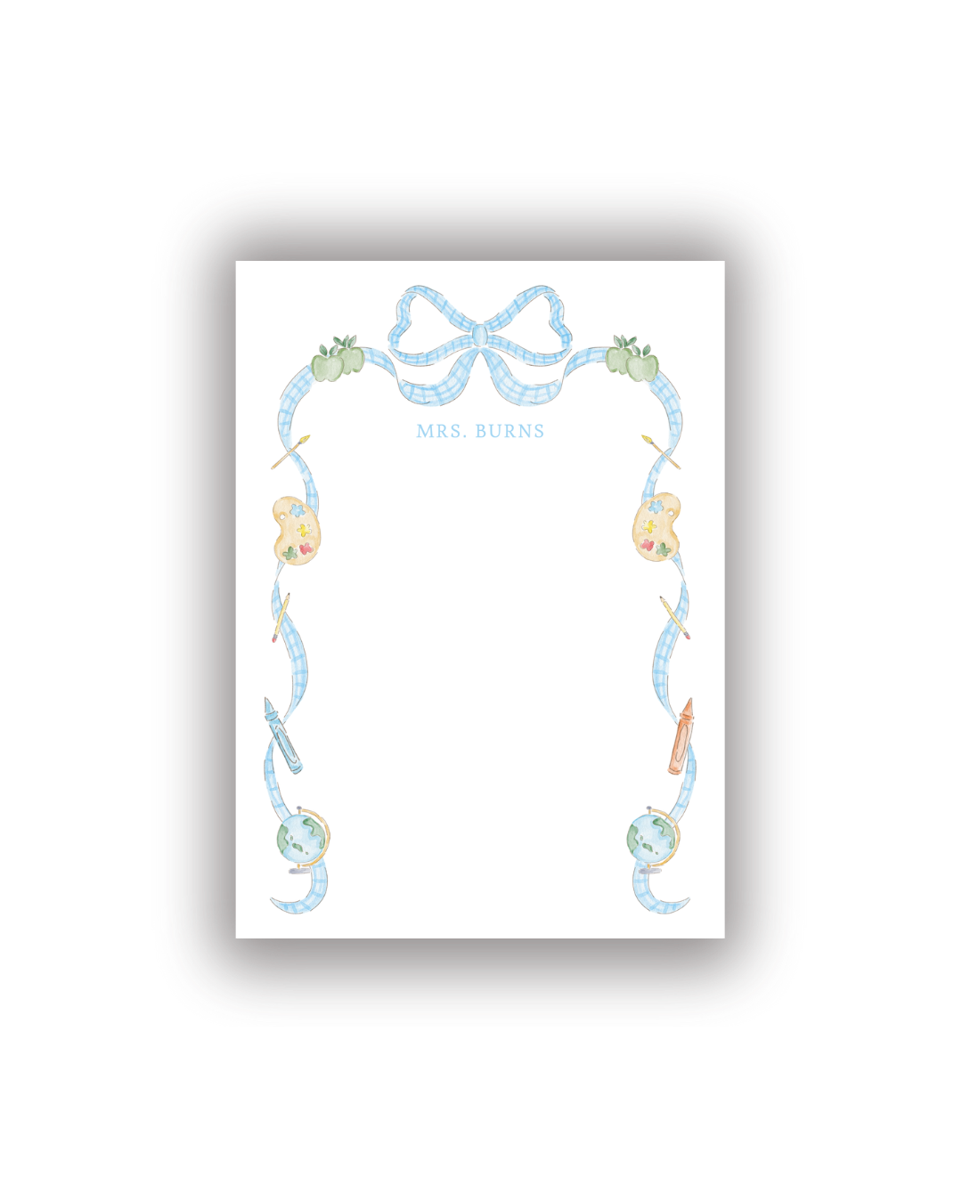 School Supplies Bow Border Teacher Notepad