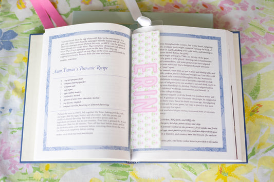 Pink and green floral personalized bookmark