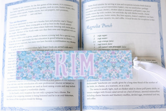 Blue floral personalized bookmark