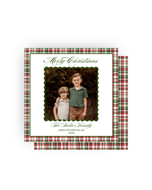 Classic Plaid Square Personalized Christmas Card