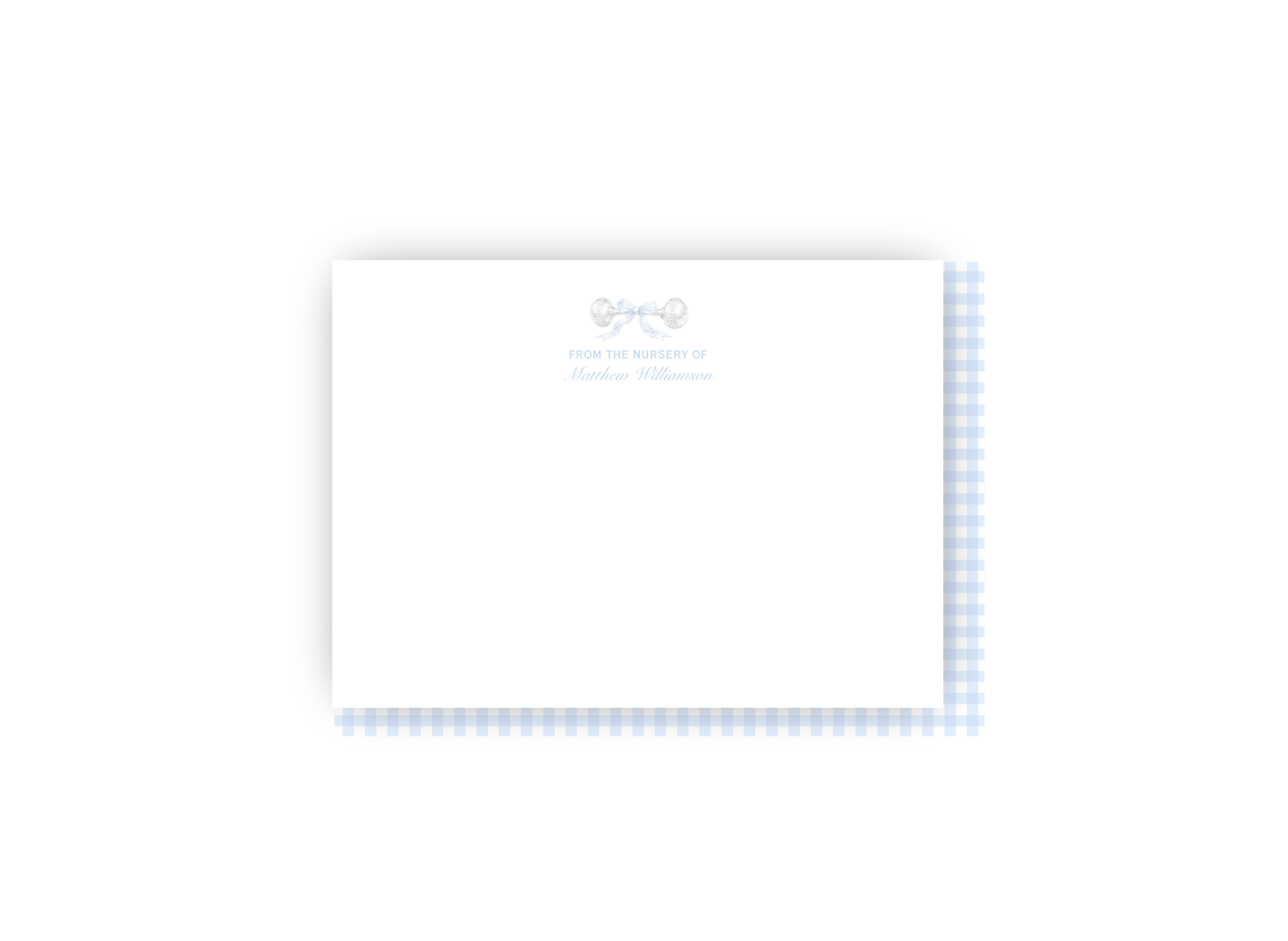 Baby Rattle and Blue Bow Nursery Personalized Notecards