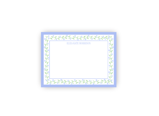 Delicate Blue and Green Floral Personalized Notecards