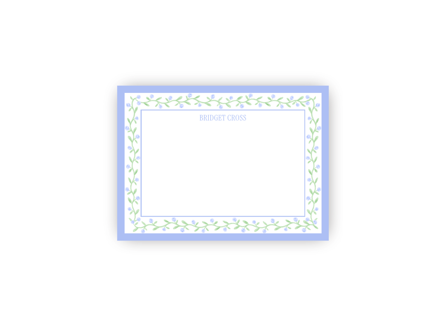 Delicate Blue and Green Floral Personalized Notecards