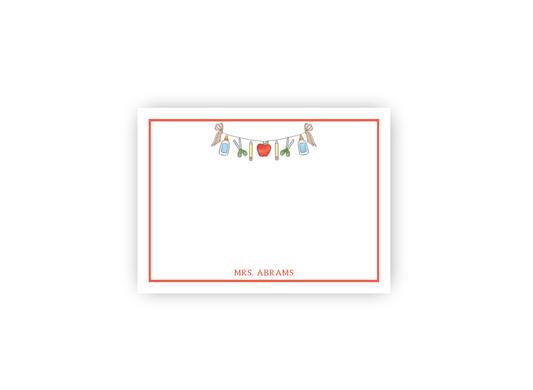 School Supply Bunting personalized notecards