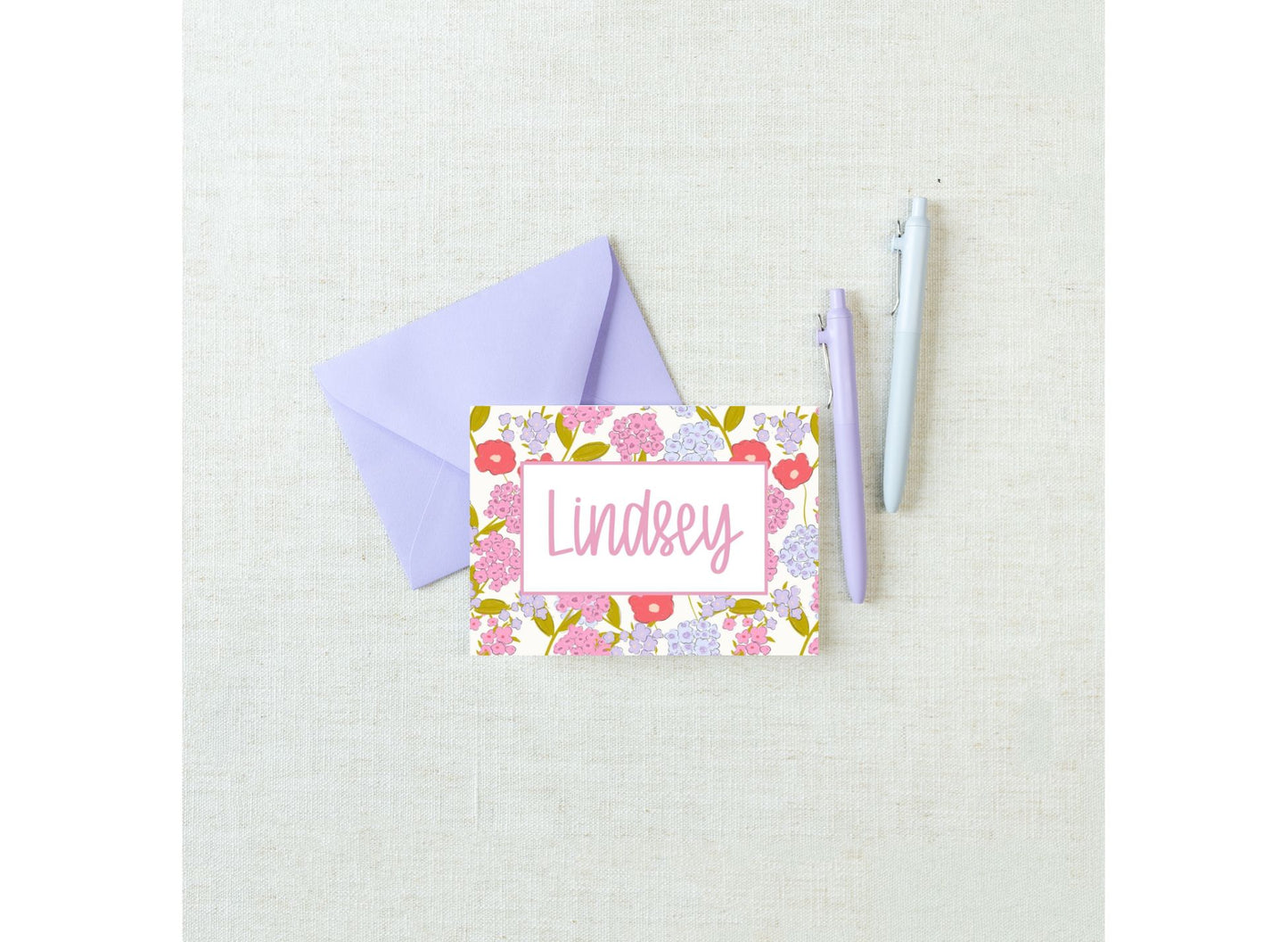 Bright Coral Floral Folded Personalized Notecards
