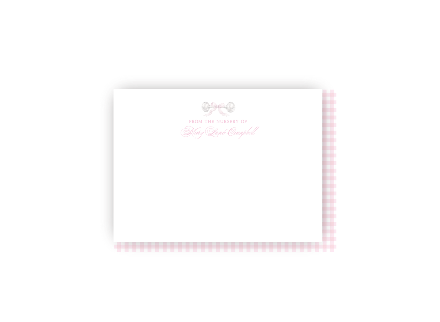 Baby Rattle and Pink Bow Nursery Personalized Notecards