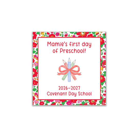 Red Floral and Colored Pencils first/last day signs