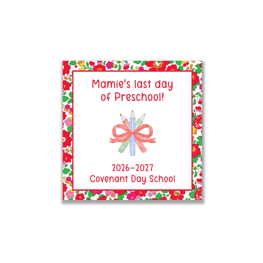 Red Floral and Colored Pencils first/last day signs