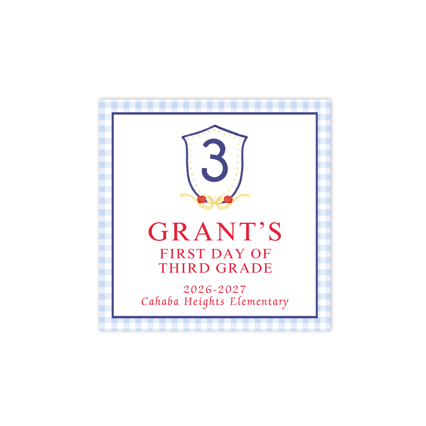 Navy Blue Crest with Apples and Bow first/last day signs