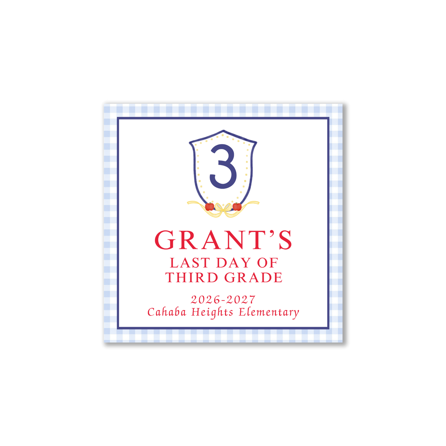 Navy Blue Crest with Apples and Bow first/last day signs