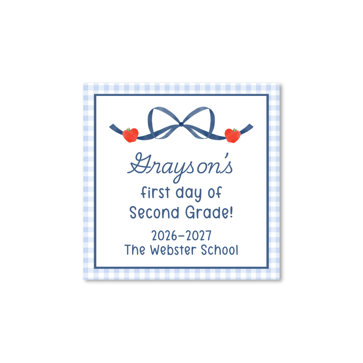 Navy Ribbon and Apples first/last day signs