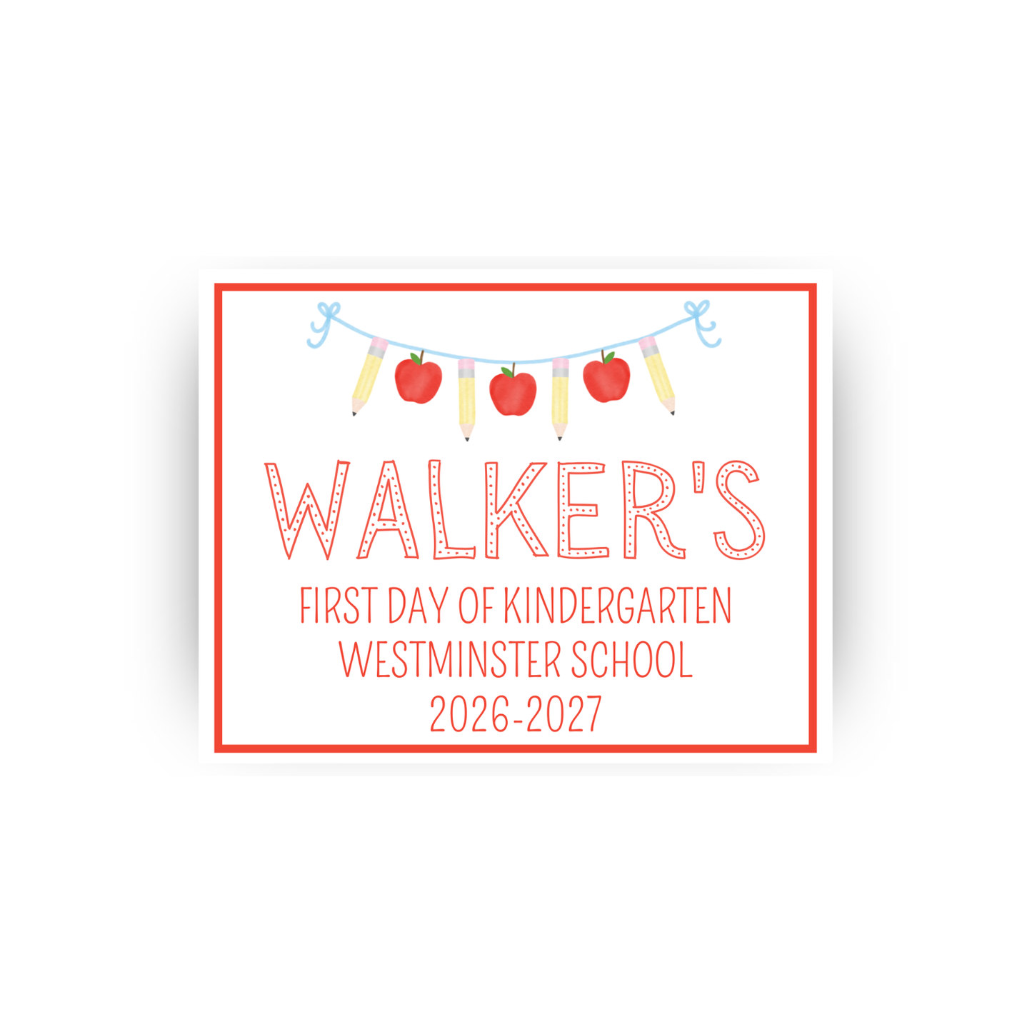 Apple and Pencil Bunting rectangular school sign