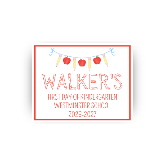 Apple and Pencil Bunting rectangular school sign