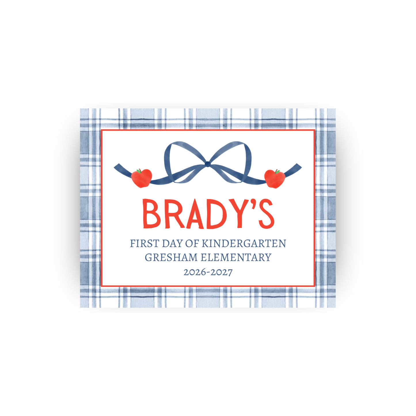 Gingham with Bow and Apples first/last day signs