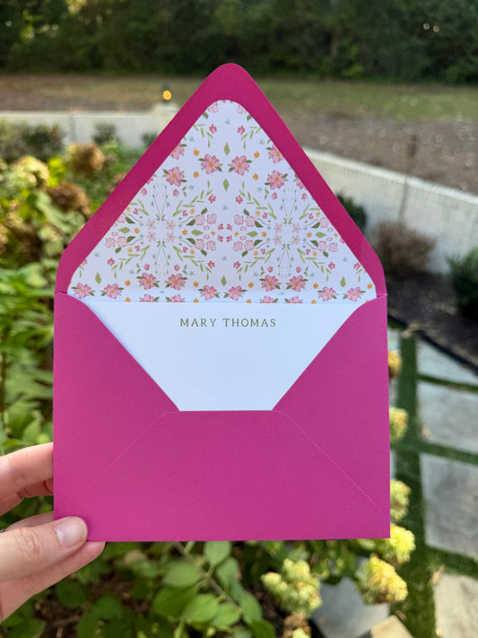 Classic Printed Notecards with Pink Floral Liner
