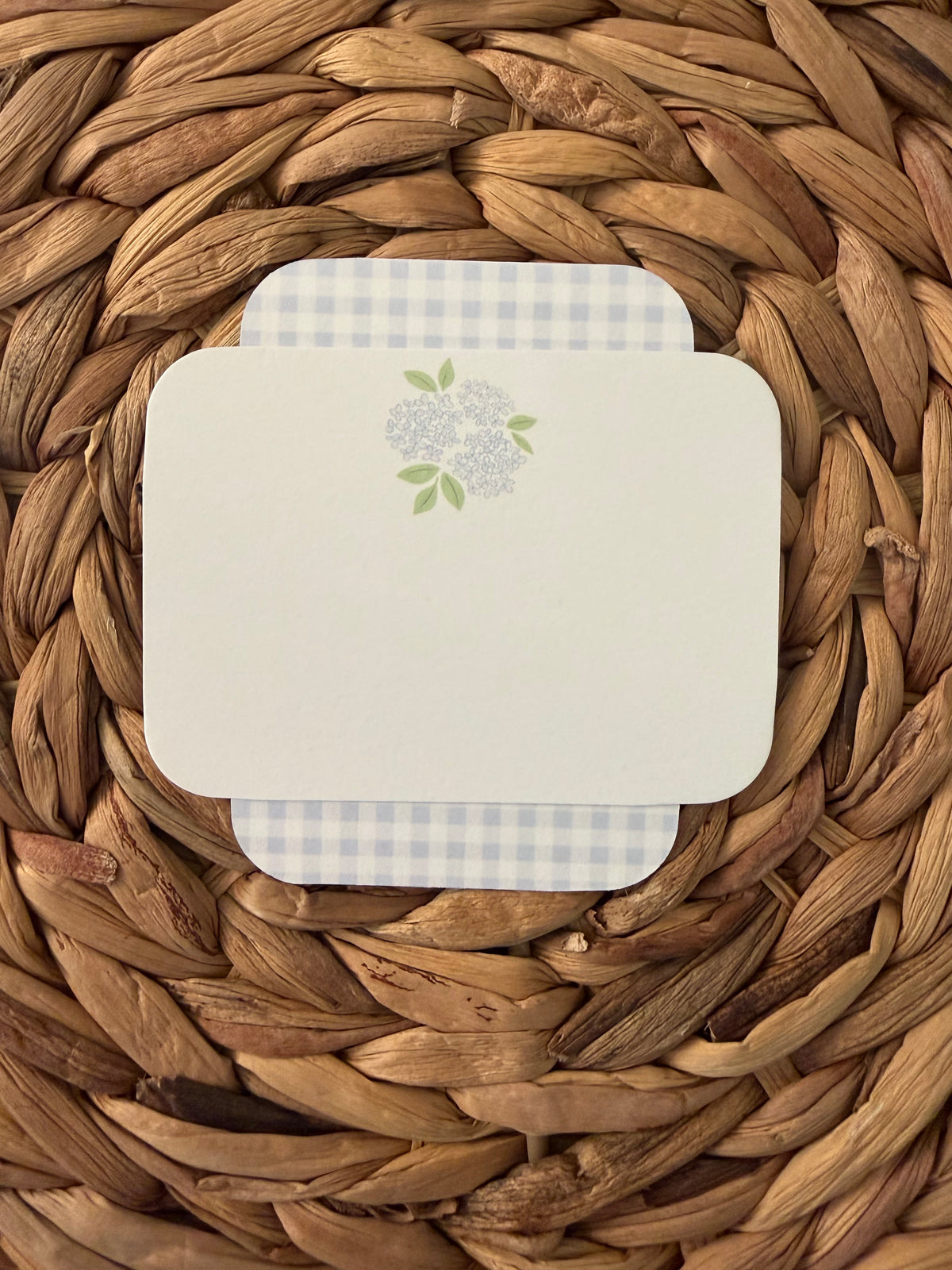 Hydrangea and gingham enclosure cards with envelopes