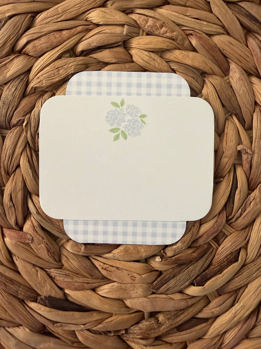 Hydrangea and gingham enclosure cards with envelopes